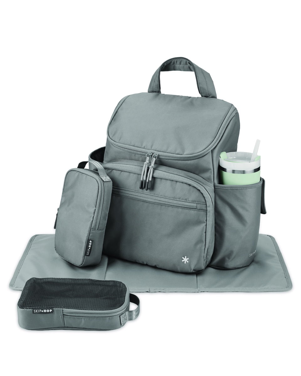 Skip Hop Forma Next Diaper Backpack, Grey, Water-Repellent, Multi-Pocket, Travel Ready