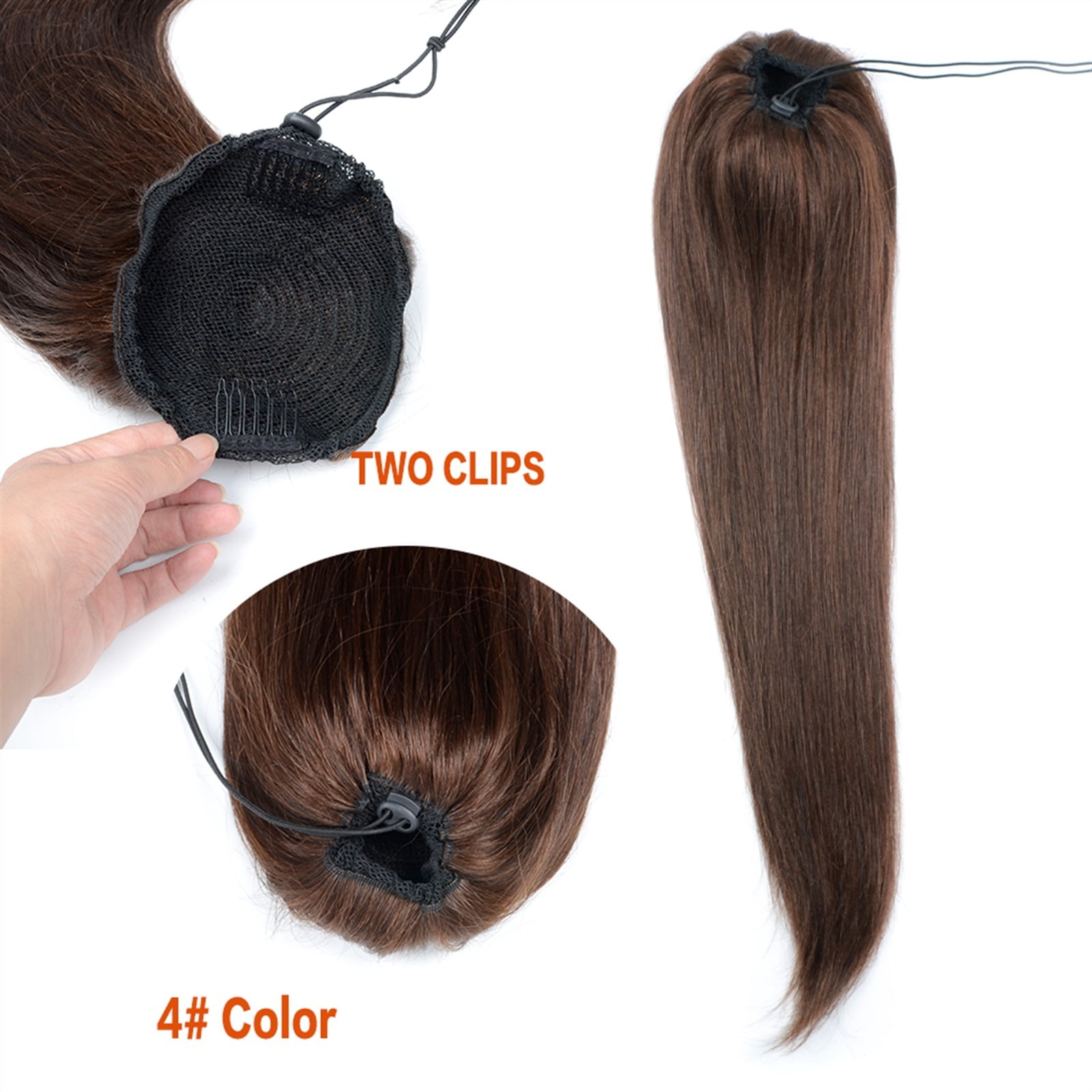 12-26" Brazilian Remy Hair Clip In Straight Hair Ponytail Hairpiece Long Ponytail Extensions Dark Brown Straight Drawstring Ponytail Human Hair