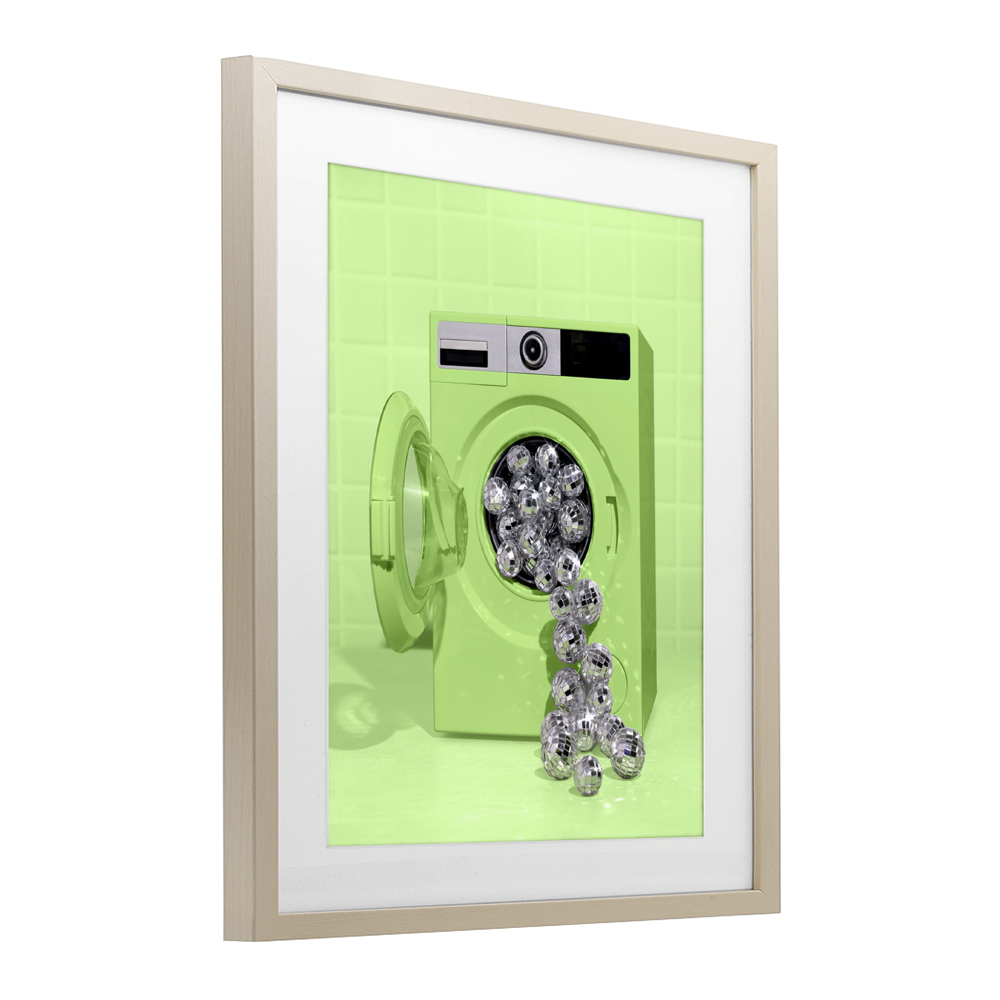 Stupell Industries Disco Laundry Machine over Lime Birch Framed Print Under Glass, design by LISH Creative