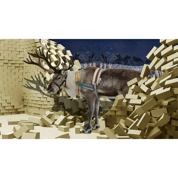 3D Wall Murals Art Decals Decorator-Wildlife Reindeer Break Through the Wall(40" X 22")