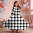 thumbnail image 6 of Little Girls Maxi Dress 4-14 Years Ruffle Half Sleeve Round Neck Floral Print Tiered Long Dress with Side Pockets Black D 9-10 Years, 6 of 7