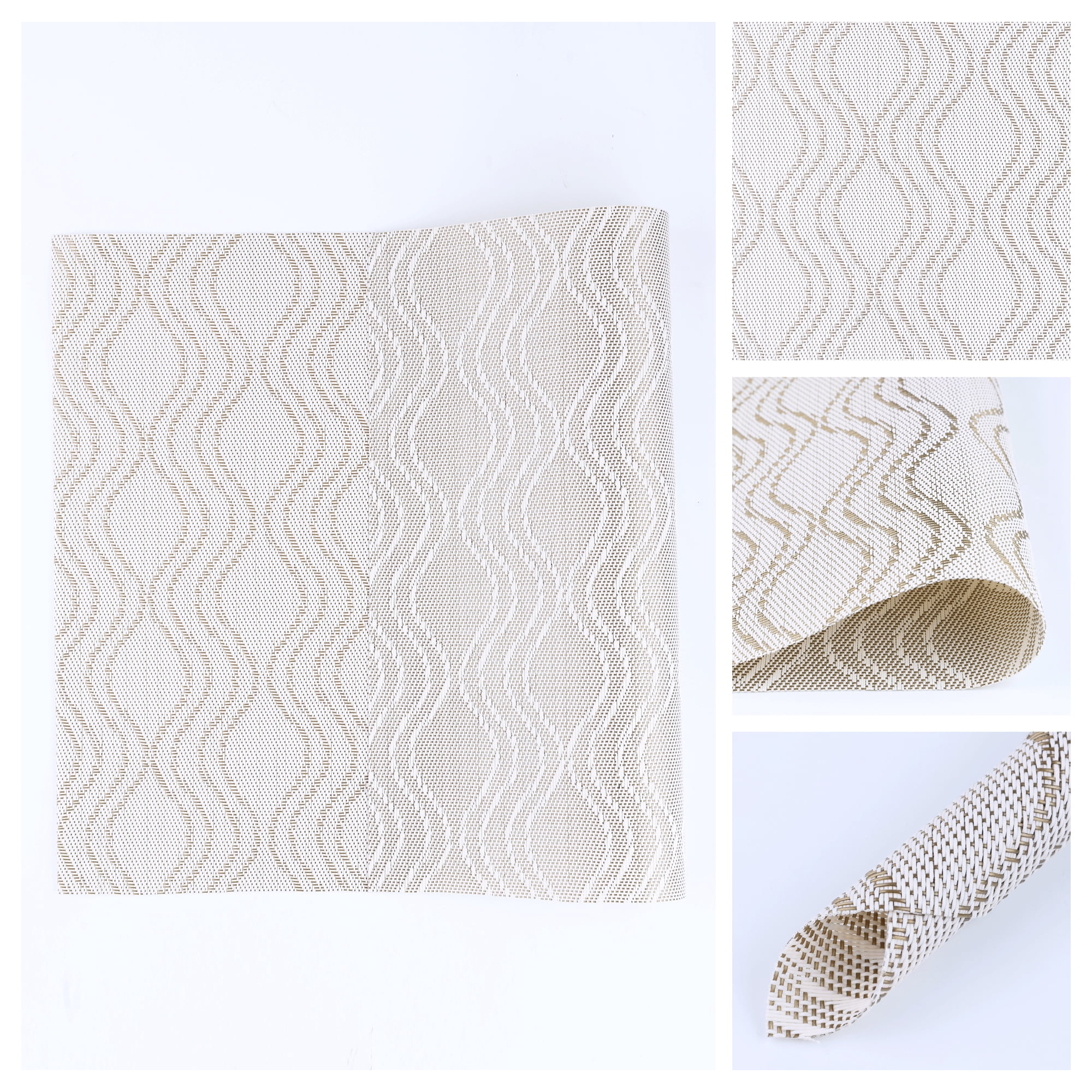 Unique Bargains Set of 6 Plastic Placemats Kitchen Mat for Dining Table Decor Beige