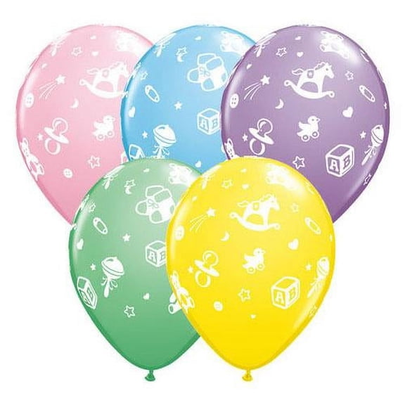 LOONBALLOON Baby-Shower Balloons, 11″ BABY'S NURSERY - PASTEL ASSORTMENT