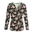 thumbnail image 4 of Uootdi Women's Floral Print Zip Neck Blouse Long Sleeve Casual Loose Fit Black Pink Rose Pattern Spring Trendy Top Pink Women Tops, 4 of 5
