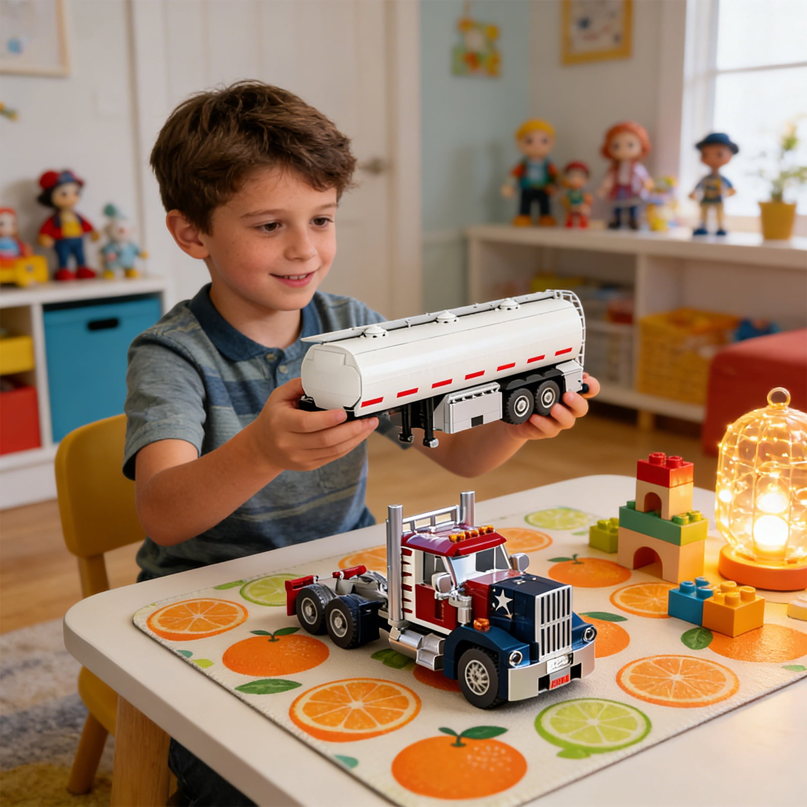 Jollyzo 977PCS American Semi Trucks Building Blocks Set, Big Rig Tractors Truck Kits, Transport Vehicle Cars Toys, DIY Semi-Trailer Transport Truck Model Kit, Collectible Construction Toy for Boys