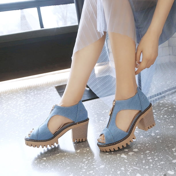 Tamaño de zapatos de mujer de tacón alto de microfibra de cuero artificial y mezclilla de moda 35-43 Wmkox8yii hfjk2521