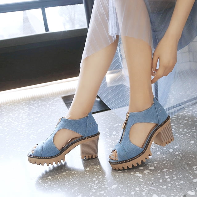 Tamaño de zapatos de mujer de tacón alto de microfibra de cuero artificial y mezclilla de moda 35-43 Wmkox8yii hfjk2521