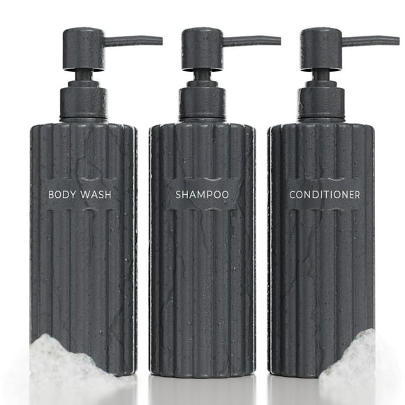 Set dispensador de champú y acondicionador KIBAGA 570 ml x3