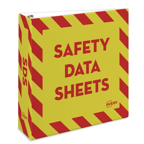 Avery Heavy-Duty Industrial SDS Binder, 3" One-Touch Rings, 670-Sheet Capacity, Yellow/Red Border (18952)