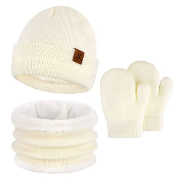 Toddler Infants Kids Winter Hats Gloves Scarfs Set Beanie Caps Mittens Neck Warmer with Fleece for 0 1 2 3 4 Years Old Baby Girls Boys 3Pcs Gifts
