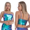thumbnail image 2 of Honeeladyy Sales Online Women's Reflective Crop Tops Metallic Bustier Cami Outfits Girls Club Punk Tank Vest Rave Party Festival Short T, 2 of 9