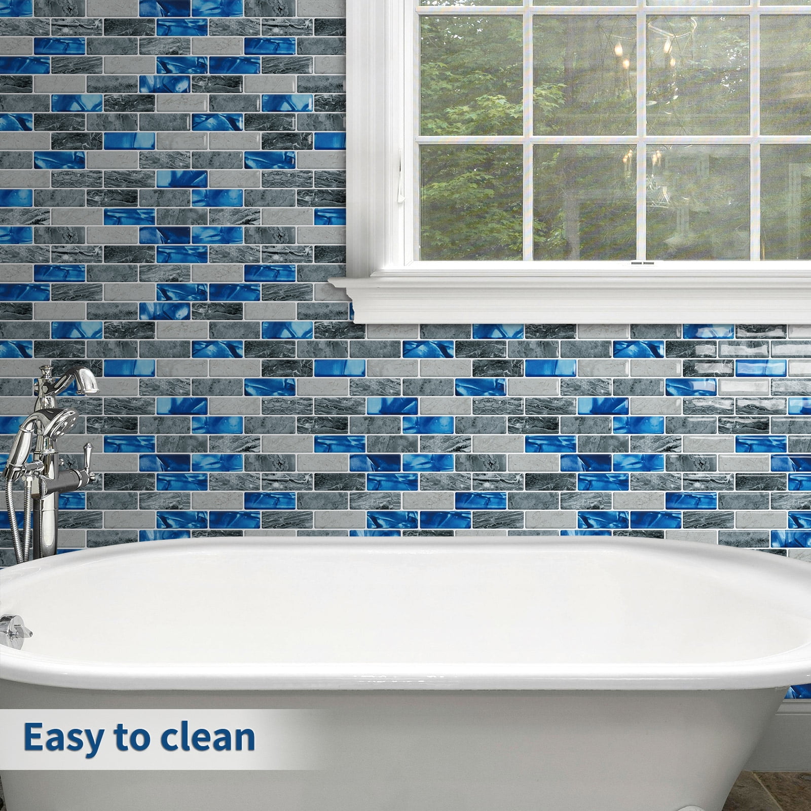 DEWOO Blue Peel and Stick Tile Backsplash, 3D Adhesive Peel and Stick Tile Backsplash for Kitchen, Bathroom, Wall Tile, 10-Sheet (12"x 12")