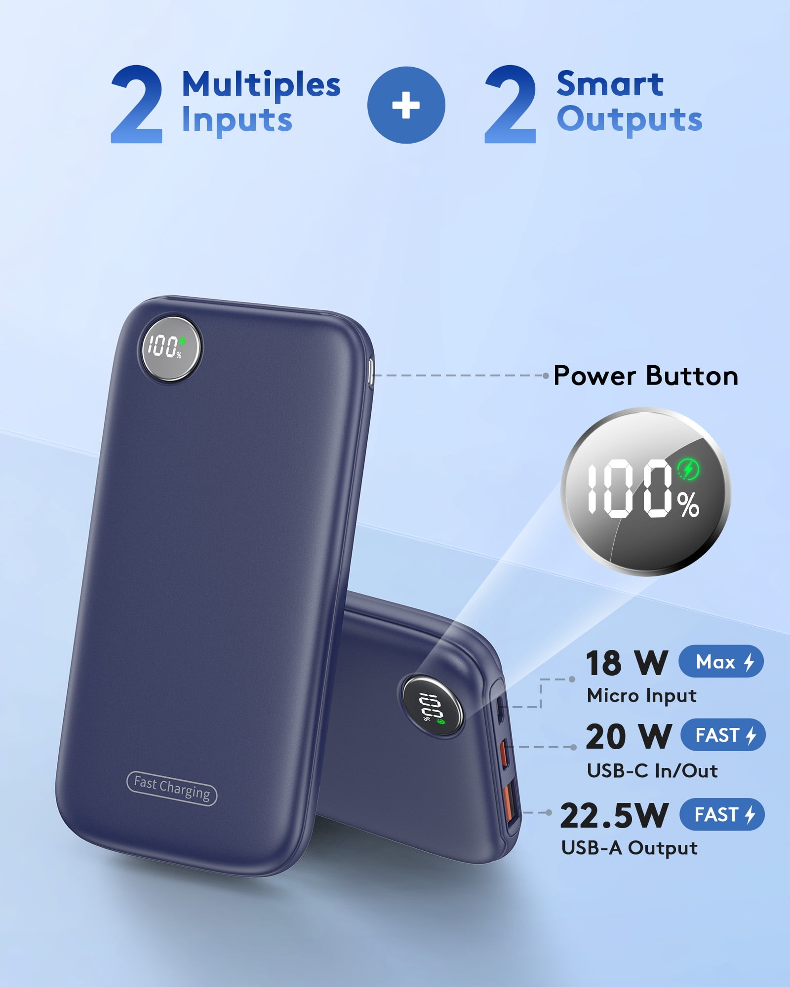 Fast Charging Power Bank, 10000mah Portable Charger for iPhone, 22.5W USB C in&Out Battery Pack Phone Charger Portable, Slim Powerbank for iPhone 17/16/15 Series, Samsung, Google,Android