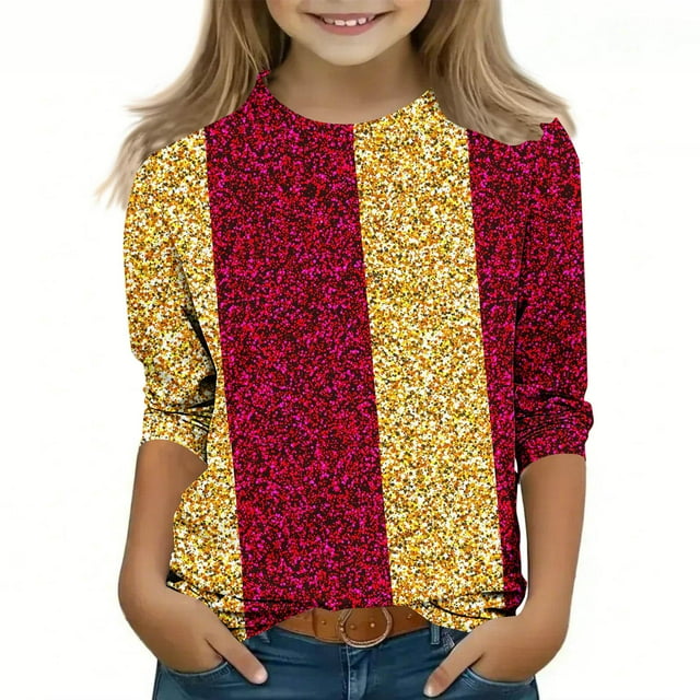 Tauxra Carnaval Imprimé 3/4 Manches Col Rond Haut pour Adultes, Chemise en Polyester Doux avec Tissu Respirant et Extensible, pour Tenue Décontractée, Usage Domestique et Rassemblements Sociaux