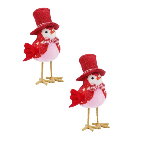 2Pcs Fabric Bird Valentine'S Day Decoration Doll Cartoon Bird Tabletop Decoration Valentine'S Day Atmosphere Layout Props Birds Stuffed Ornaments Tiered Tray For Figurine Party Table Desktop Ornament