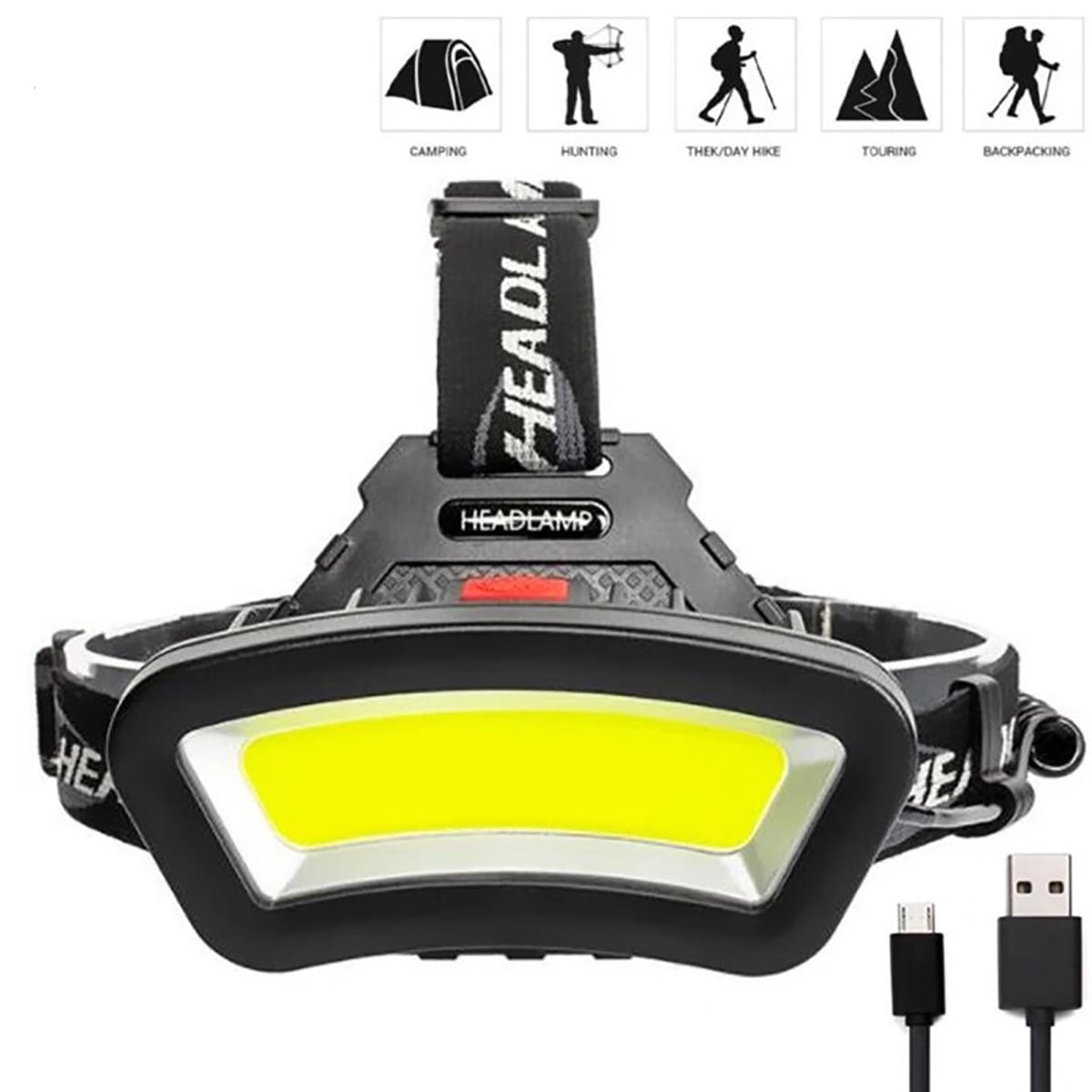 USB Rechargeable COB Headlamp Red White LED Light Fishing Headlight ...