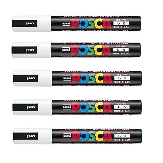 Set de rotuladores Uni Posca Poster Color PC-5M blanco medio x5