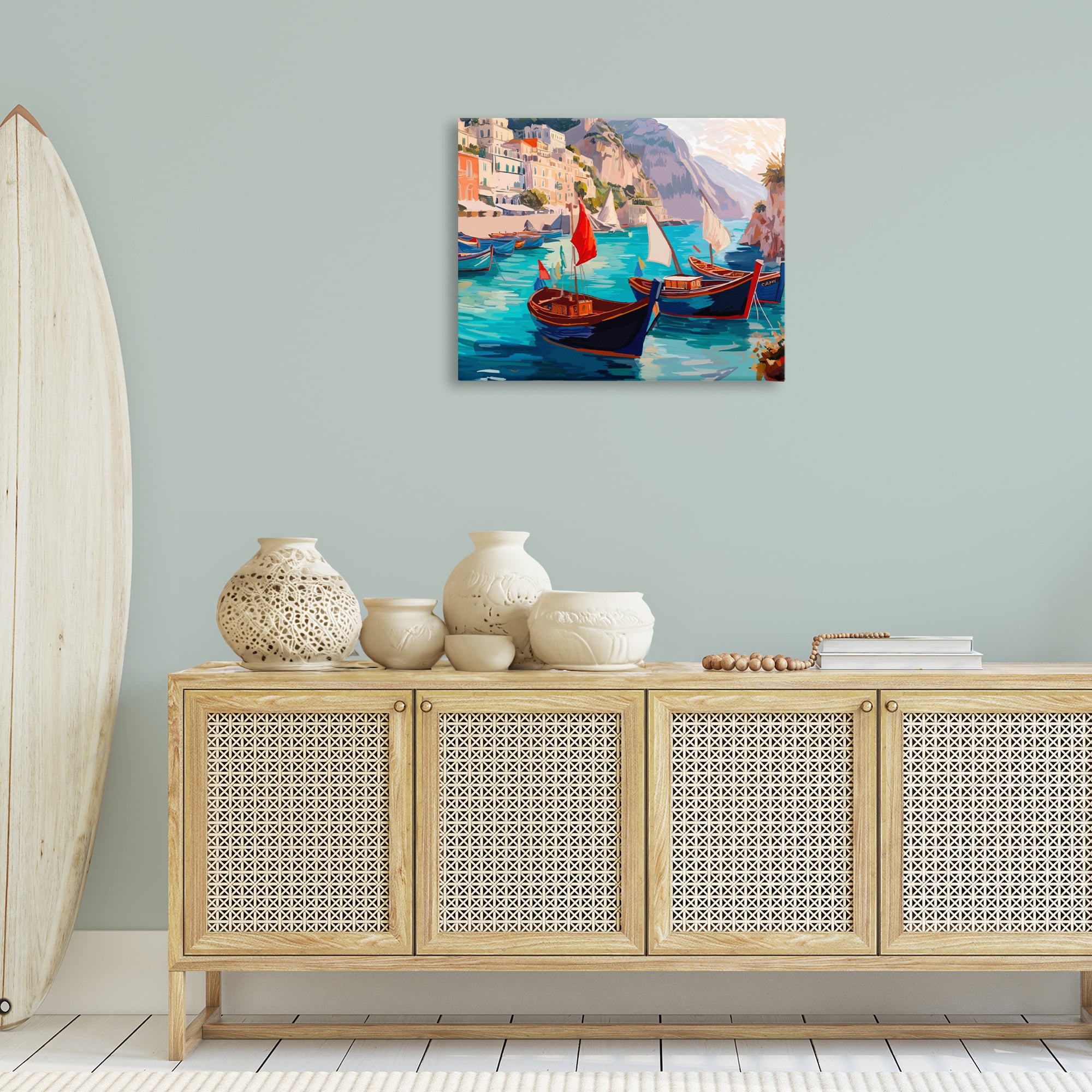 Stupell Industries Capri Boat Marina View Nautical & Beach Painting Wrapped Canvas Art Print Wall Art, 30 x 24