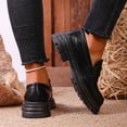 thumbnail image 5 of Platform Leather Loafers for Women Fashion Square Toe Slip On Oxford Dress Shoes Chunky Non Slip Business Loafer Black Size 7, 5 of 9