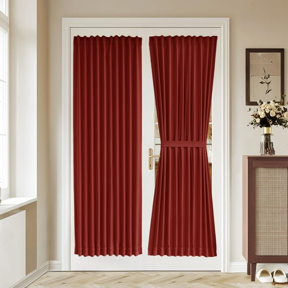 Cortinas opacas para puertas francesas de color rojo Vatge, decoración navideña para Navidad o festivales, 1 panel, 36 x 72 pulgadas de ancho, color rojo