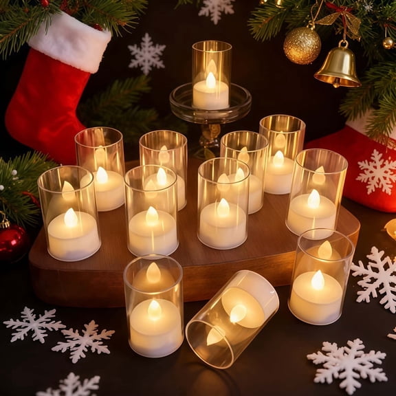 Goyuon Flameless Votive LED Tealight Candles, Battery Operated With 6-Hour Timer, 12 Pack