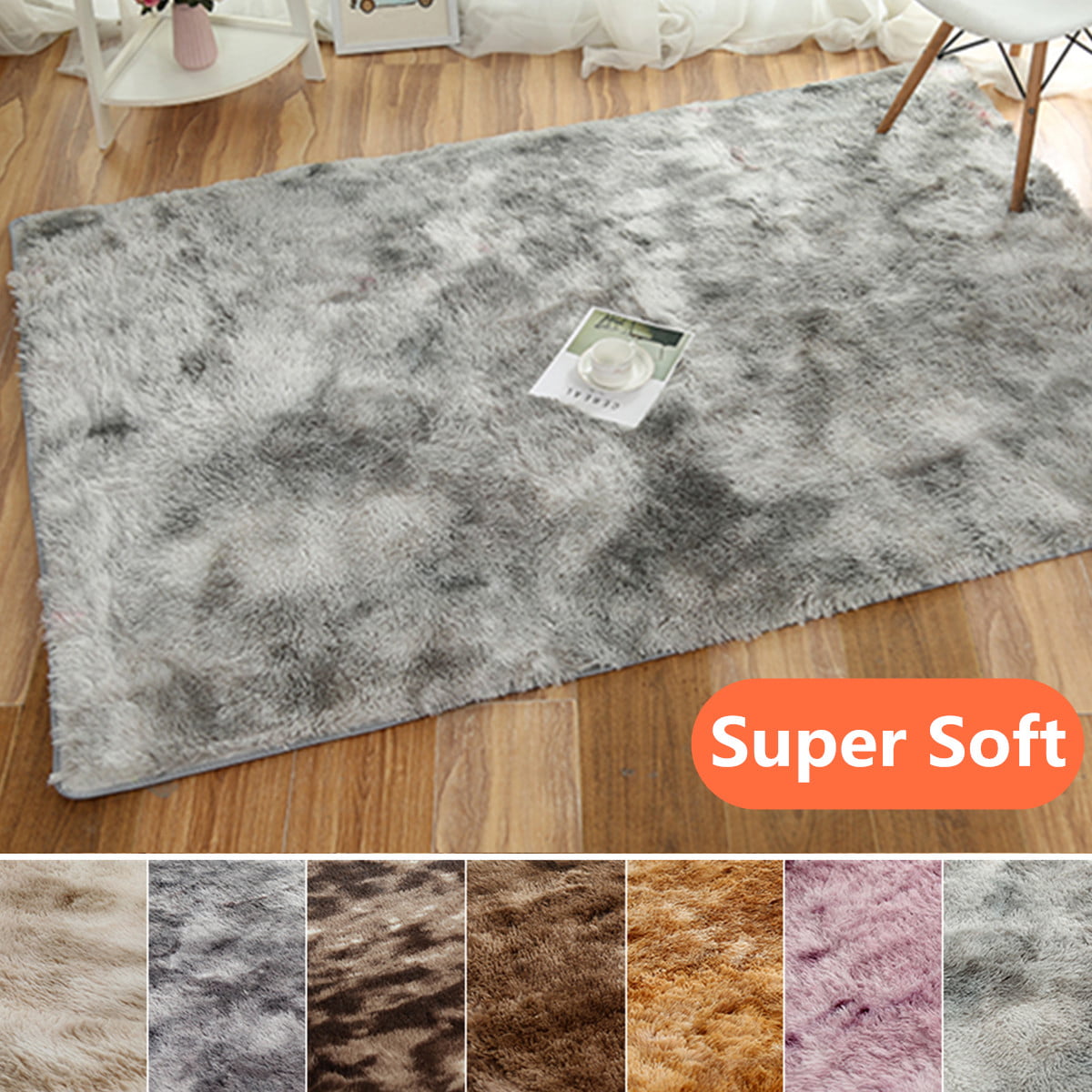 Thick Grey Shaggy Rugs Small Large Size Silky Soft Glittery Washable Floor Mats 