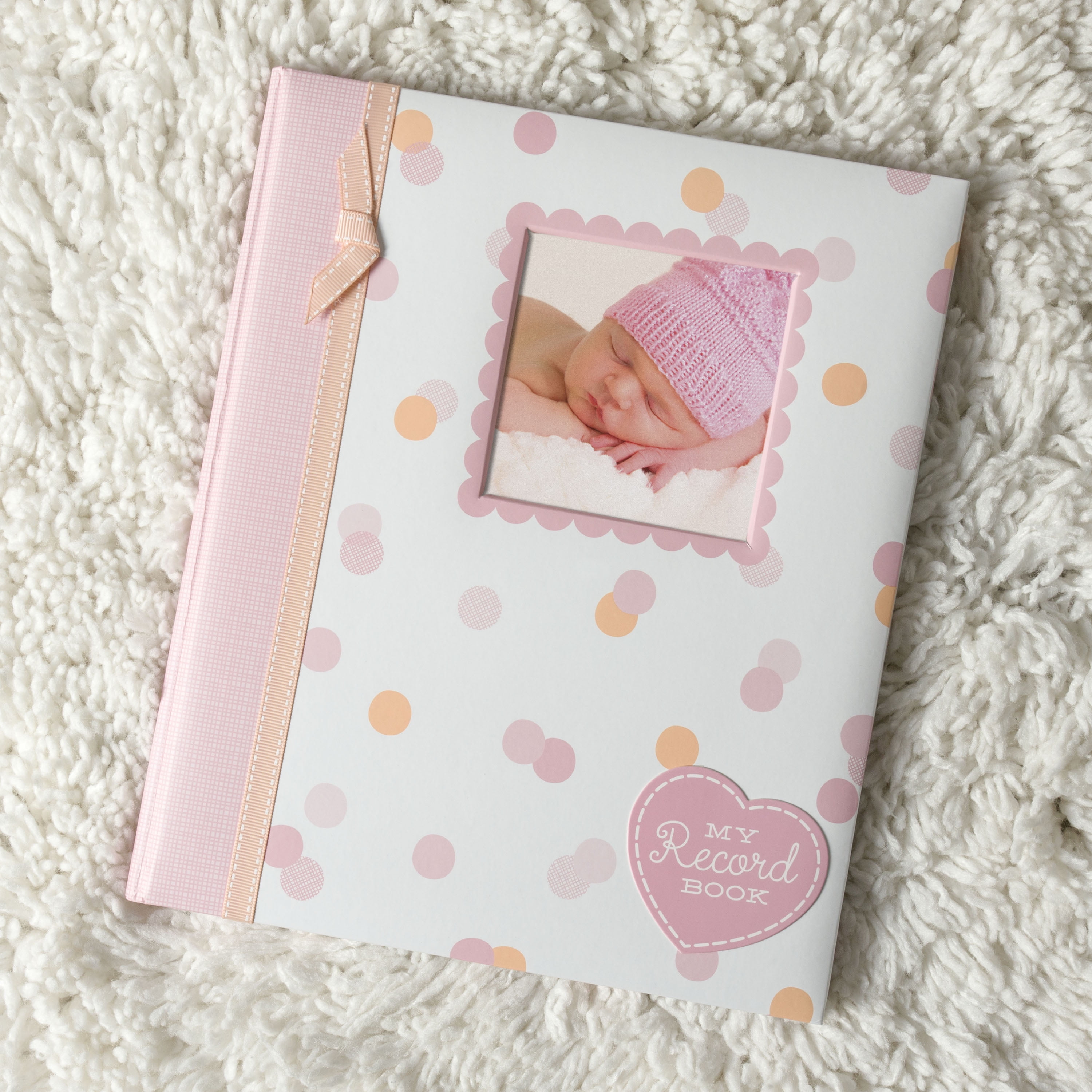 Lil Peach First 5 Years Memory Book, Baby Girl Keepsake Journal, Pink & Peach Polka Dots