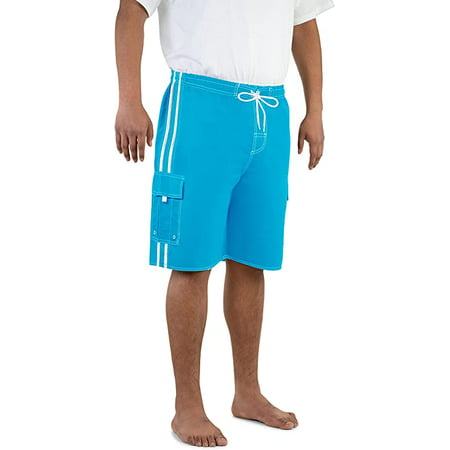 North 15 Men's Board Beach Swim Trunks Shorts with Cargo Pokcets-5104-Aq-Lg