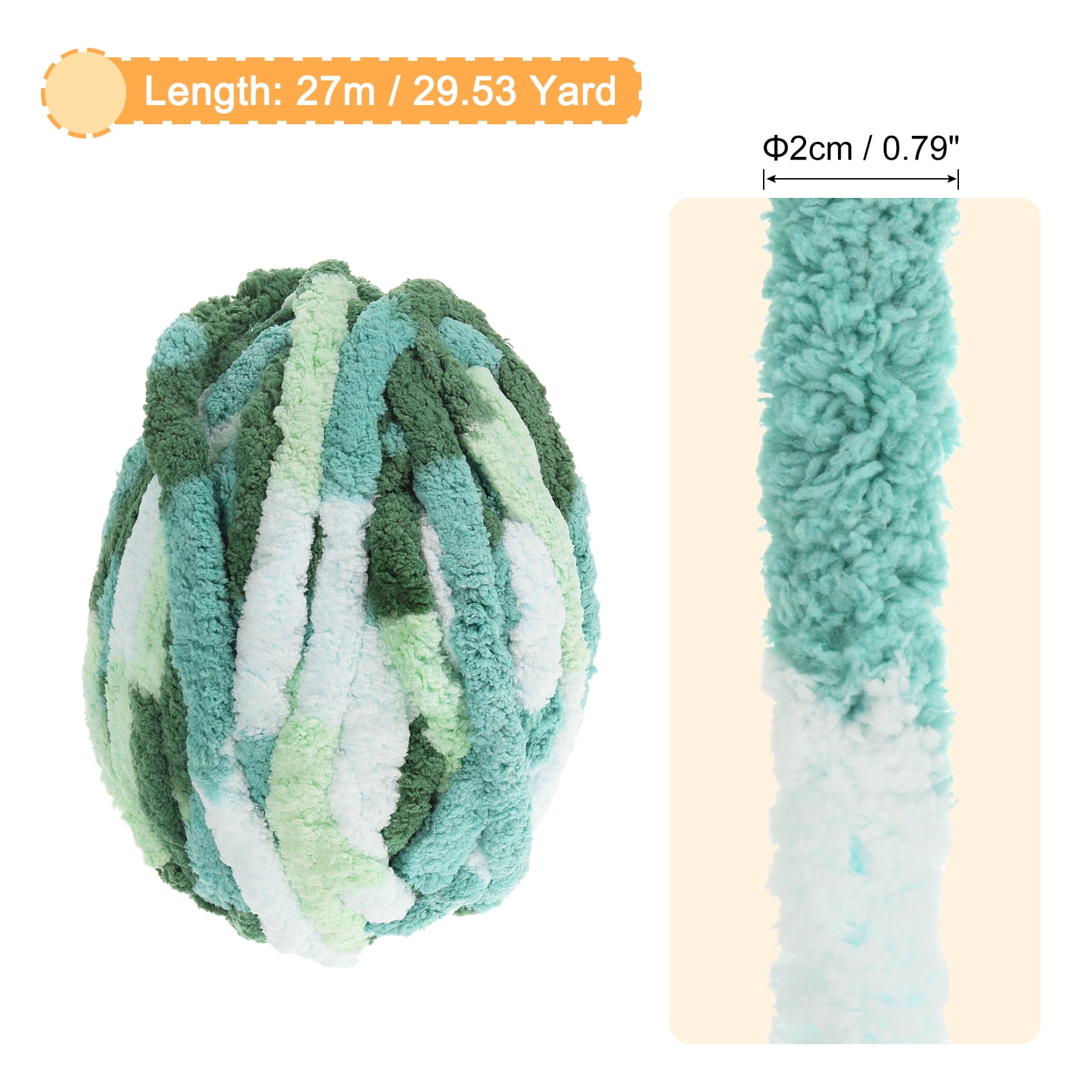 Chunky Yarn, 1Pcs 27m x 2cm Polyester Blanket Yarn, DIY Thick Chenille Yarn for Crocheting Blankets (Mixed Cyan)