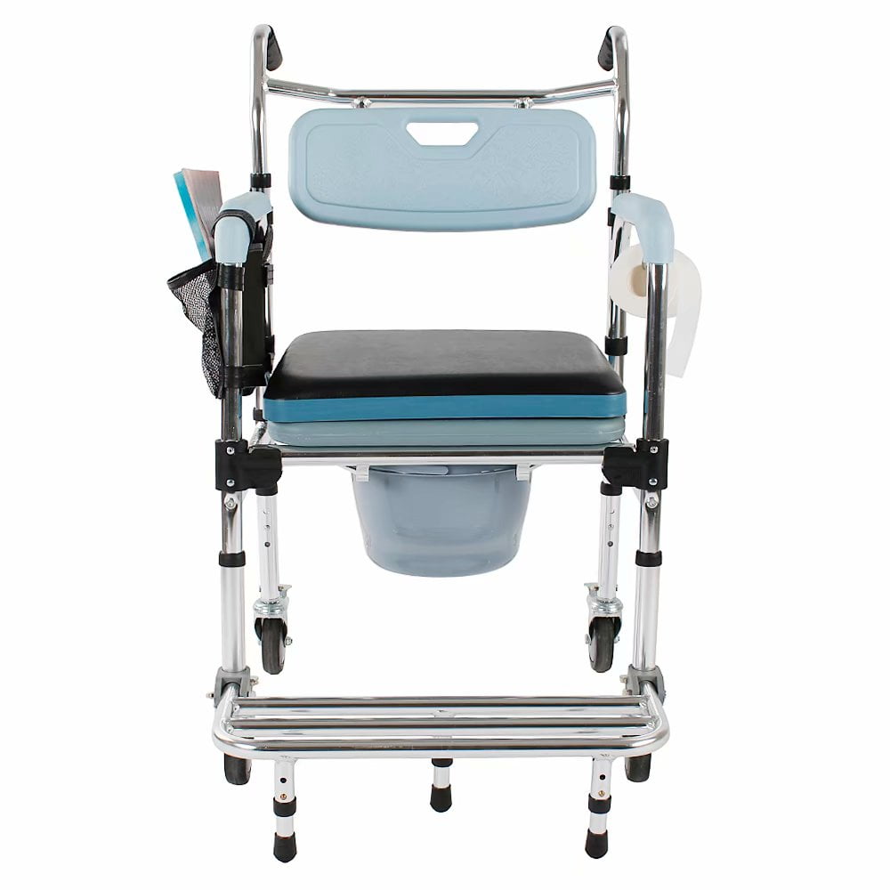 Folding Commode Chair for Toilet with Wheels&Pedal,Heavy Duty 350 LBS,4