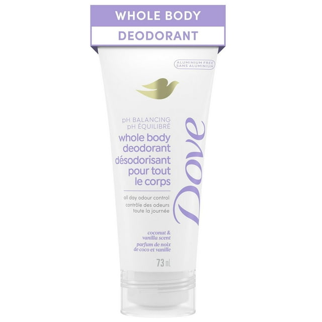 Dove Whole Body Deodorant Cream Aluminum Free, PH Balancing Coconut & Vanilla Scent, 73mL
