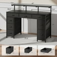 thumbnail image 4 of HLDIRECT 47 inch Computer Desk with 8 Drawers, Gaming Desk with LED Lights & USB Power Outlets, Home Office Table with Monitor Stand, Black, 4 of 8