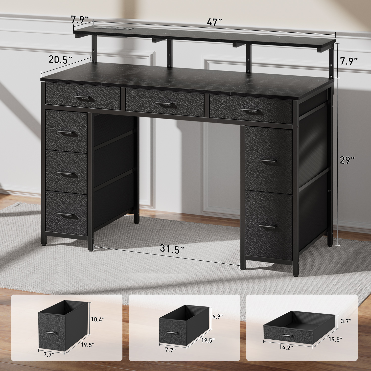 HLDIRECT 47-Inch Computer Desk with 8 Drawers and LED Lights photo 3