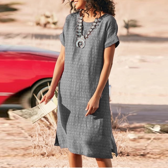 Robe d'Été pour Femmes 2024 Mode Grande Taille Printemps et Col Rond Robe Décontractée à Manches Courtes 50 % de Réduction!