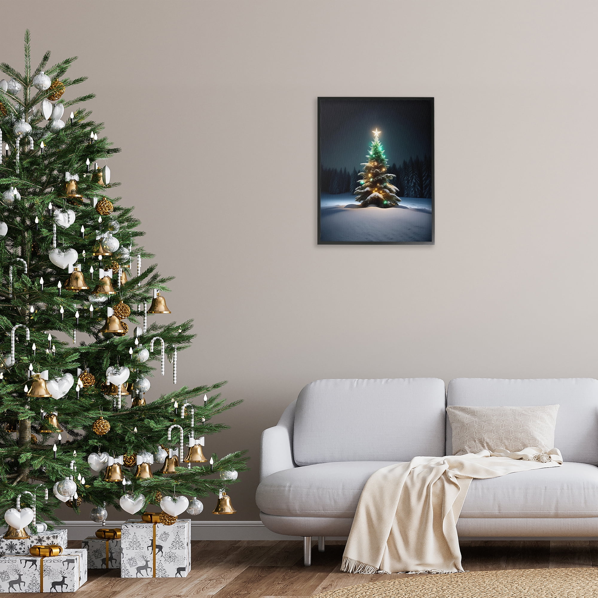 Stupell Industries Clear Night Snowy Tree Holiday Photography Black Framed Art Prints Wall Art, 24 x 30