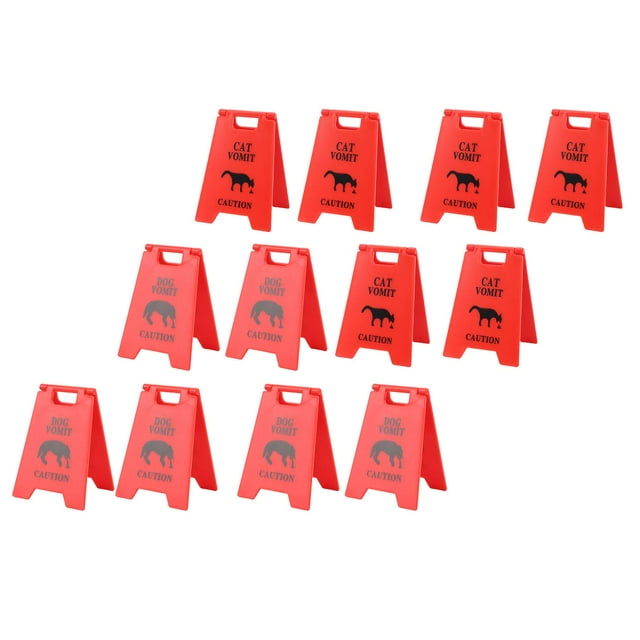 12Pcs Funny Cat Vomit Caution Sign, Mini Dog Vomit Warning Signs, Cats Dogs Humorous Caution Reminder Desk Sign Gifts for Home Pet Lovers Owners Enthusiasts Decor