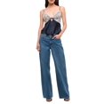 thumbnail image 3 of Women Polka Dot Print Tank Top Lace Trim Bralette Spaghetti Strap Y2k Camisole Blue XL, 3 of 9
