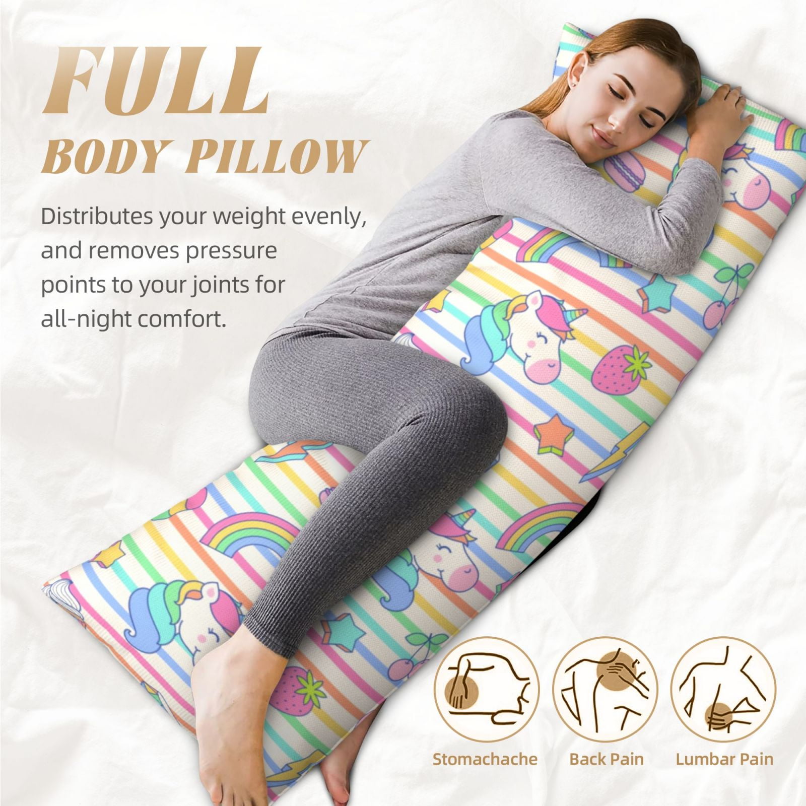 Naloa Cute Unicorn Super Soft 20x60 Body Pillow Case,Long Side Hidden Zipper（PILLOWS ARE NOT INCLUDED）