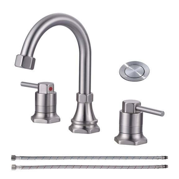 Wowow 8 in. Widespread Double Handle Bathroom Faucet with Pop-up Drain Kit in Brushed Nickel