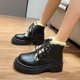 thumbnail image 2 of NECHOLOGY Botas Mujer Adulto Femenino Zapatos Botines mujer Botines de mujer Moda de otoño e invierno Color sólido Cálido Algodón de felpa Cómodo Punta redonda Tacón cuadrado (Black, 7.5), 2 of 7
