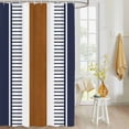 thumbnail image 4 of Fabric Shower Curtain, Boho Brown and Navy Blue Striped Tribal Farmhouse Style Shower Curtains with 12 Hooks Waterproof Machine Washable Bath Curtains for Bathroom, 72 x 96in, 4 of 6