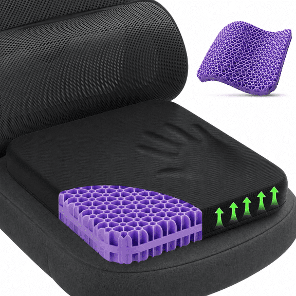 Hip Pain Gel Seat Cushion, Soft & Breathable Gel Chair Cushion for Long Sitting, Pressure Relief Cushion for Office Chair, Wheelchair, Car Seat & Home, Non-Slip Washable Cover, 15" x 16" x 1", Black