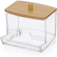 thumbnail image 3 of Porta hisopos de acrílico con tapa de bambú - Dispensador de hisopos transparente para baño, recipiente para hisopos, organizador de almacenamiento para hisopos de algodón en la encimera del baño., 3 of 8