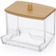thumbnail image 3 of Porta hisopos de acrílico con tapa de bambú - Dispensador de hisopos transparente para baño, recipiente para hisopos, organizador de almacenamiento para hisopos de algodón en la encimera del baño., 3 of 8