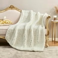 thumbnail image 4 of Chunky Knit Throw Blanket for Couch, Soft Chenille Crochet Blanket for Sofa, 50"x60", Ivory, 4 of 8