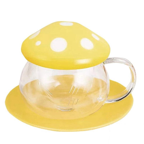 Taza de café de vidrio PENGJJMXG 290 ml forma de hongo con portavasos de cerámica