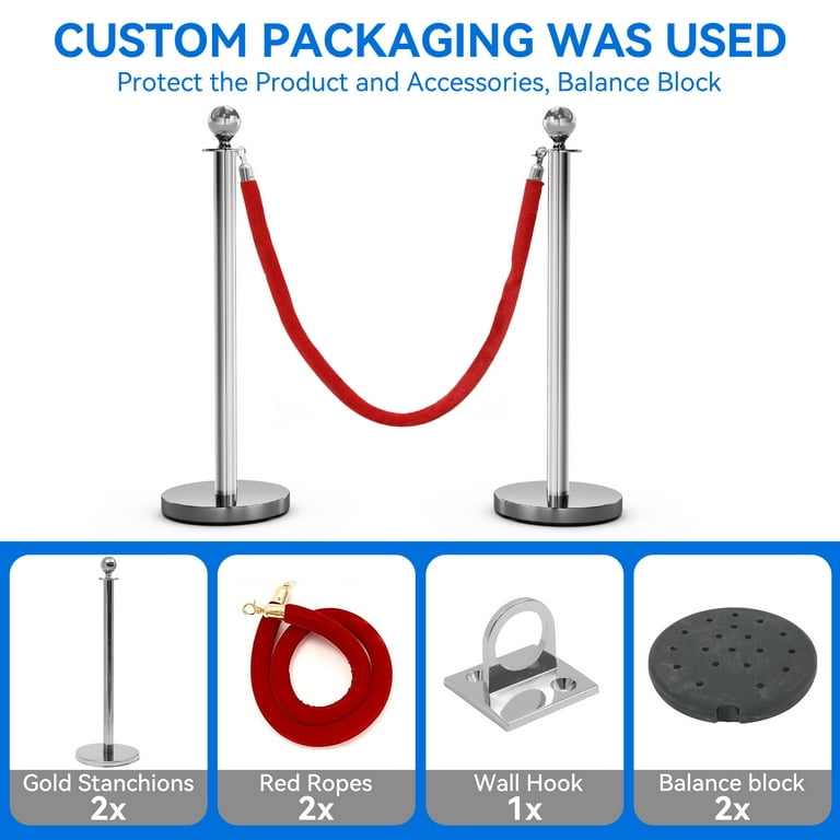 Dextrus 2 Pack 40 Red Carpet Ropes and Poles, Stanchions and