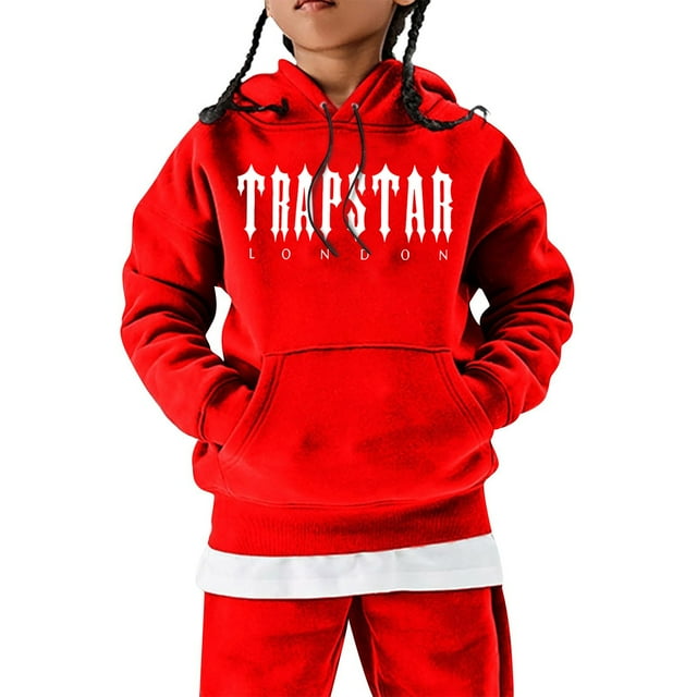 Hauts pour Enfants Trapstar Chandails à Capuchon pour Enfants Manches Longues Chandails Graphiques Amples Trapstar Street Hip-hop Chandails à Capuchon Filles Garçons (Rouge Foncé, 120)