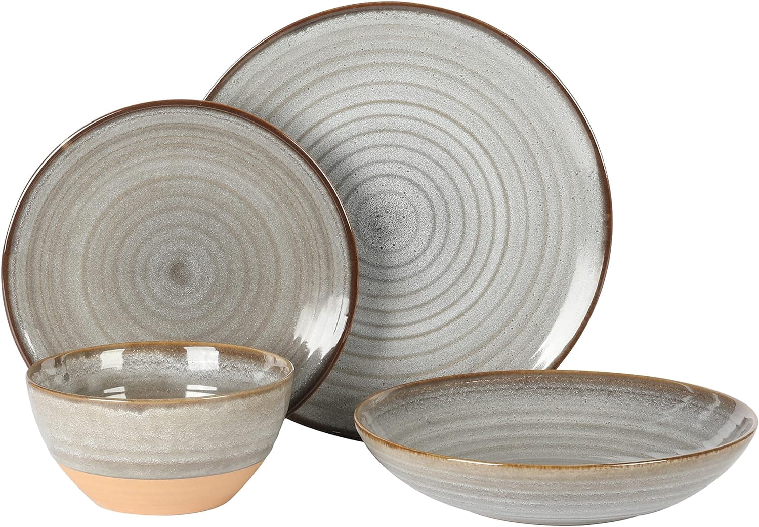 Gibson Elite Dreamweaver 16-Piece Terracotta Reactive Glaze Dinnerware Set - Grey