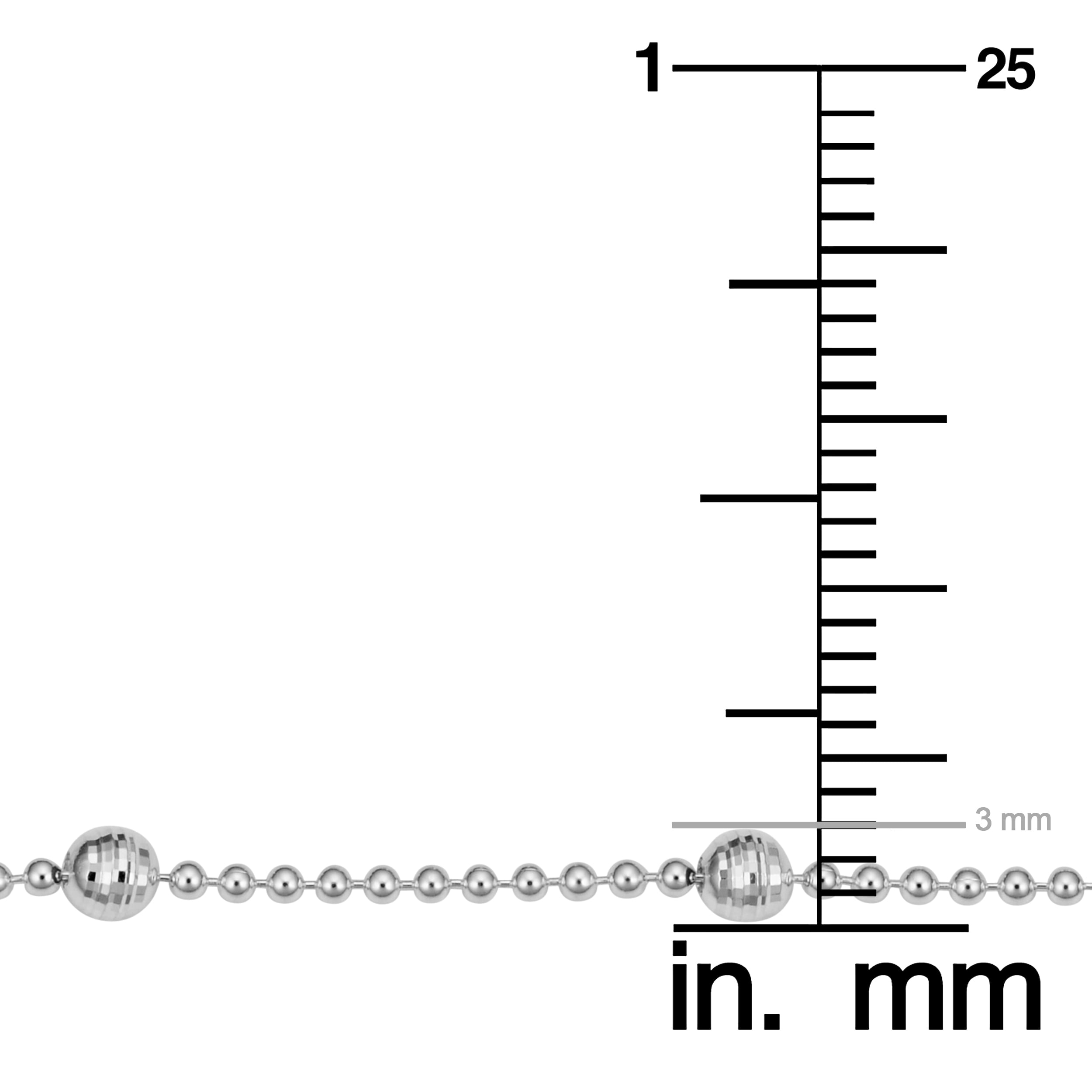 KoolJewelry Sterling Silver High Polish and Diamond-cut Bead Anklet (3mm, 10 inch)